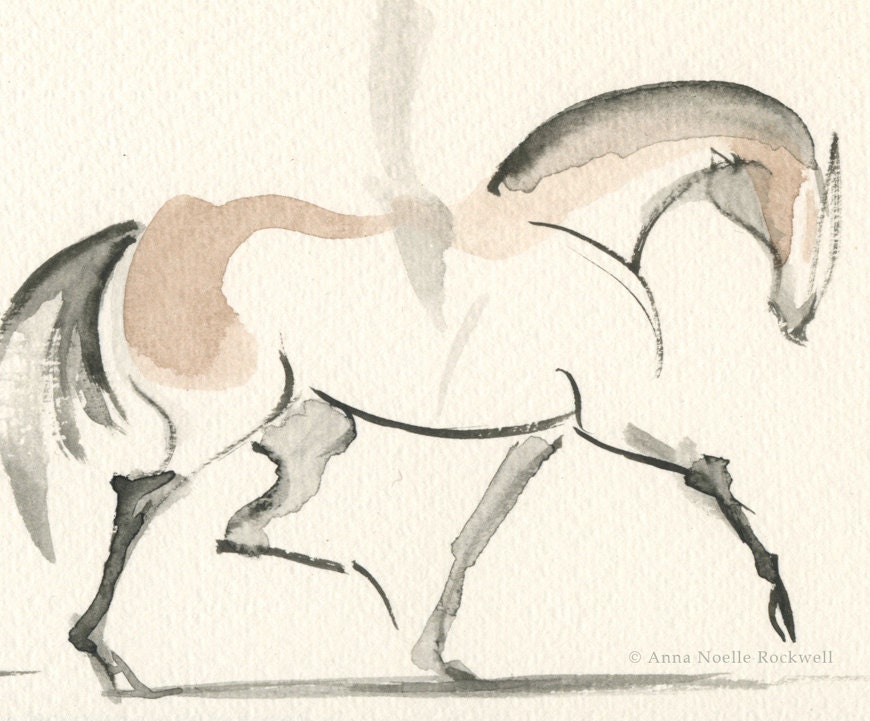 Horse Art ,Original Painting by Anna Noelle Rockwell, Watercolor-"Bay Trotting Horse"