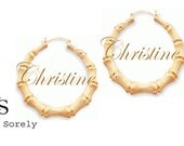 Celebrity Style Bamboo Name Earrings (order any name)- Yellow Gold Plated