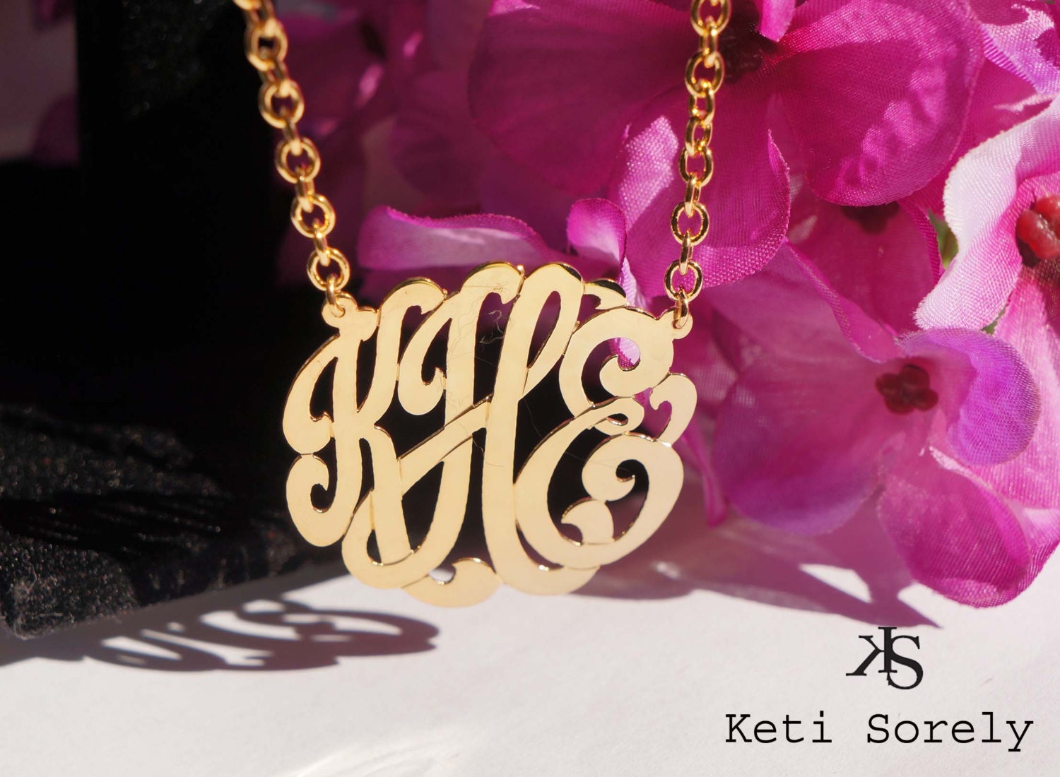 Handcrafted Monogram Initials Necklace Large (Order Any Initials) - 24K Gold overlay