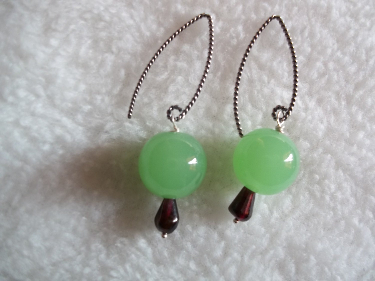 Apple Martini.  Jade Earrings, Garnet earrings, Oxidized Sterling Earrings, Dangle Earrings, For Her, Accessories