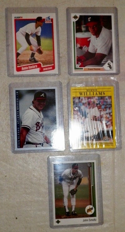 5 Rookie Pro Baseball Rookie Cards: John Smoltz, Bernie Williams, Robin Ventura, Frank Thomas & Ryan Klesko