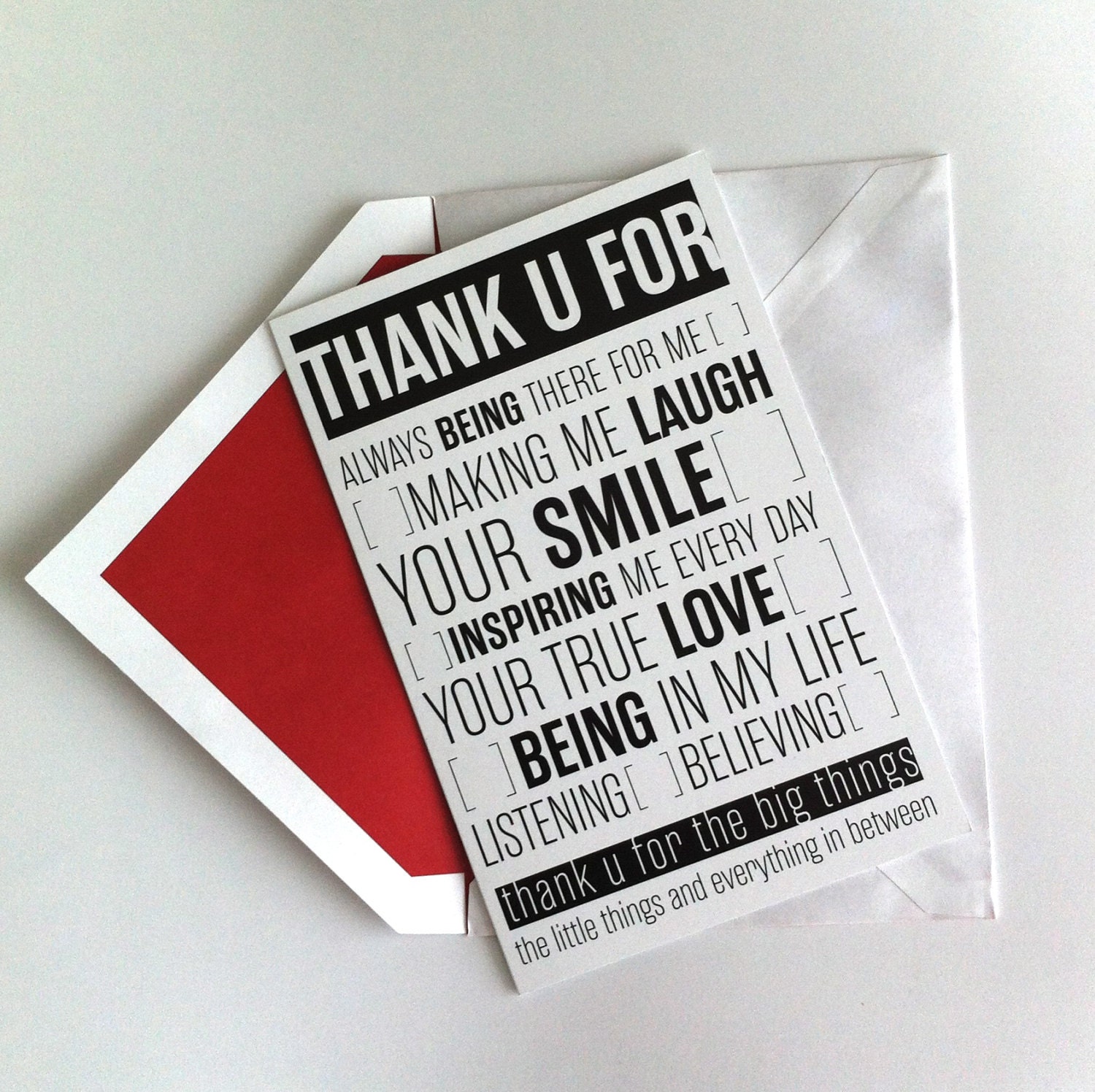 Greeting Card - All Occasions -  Thank you for - Black & Red Print