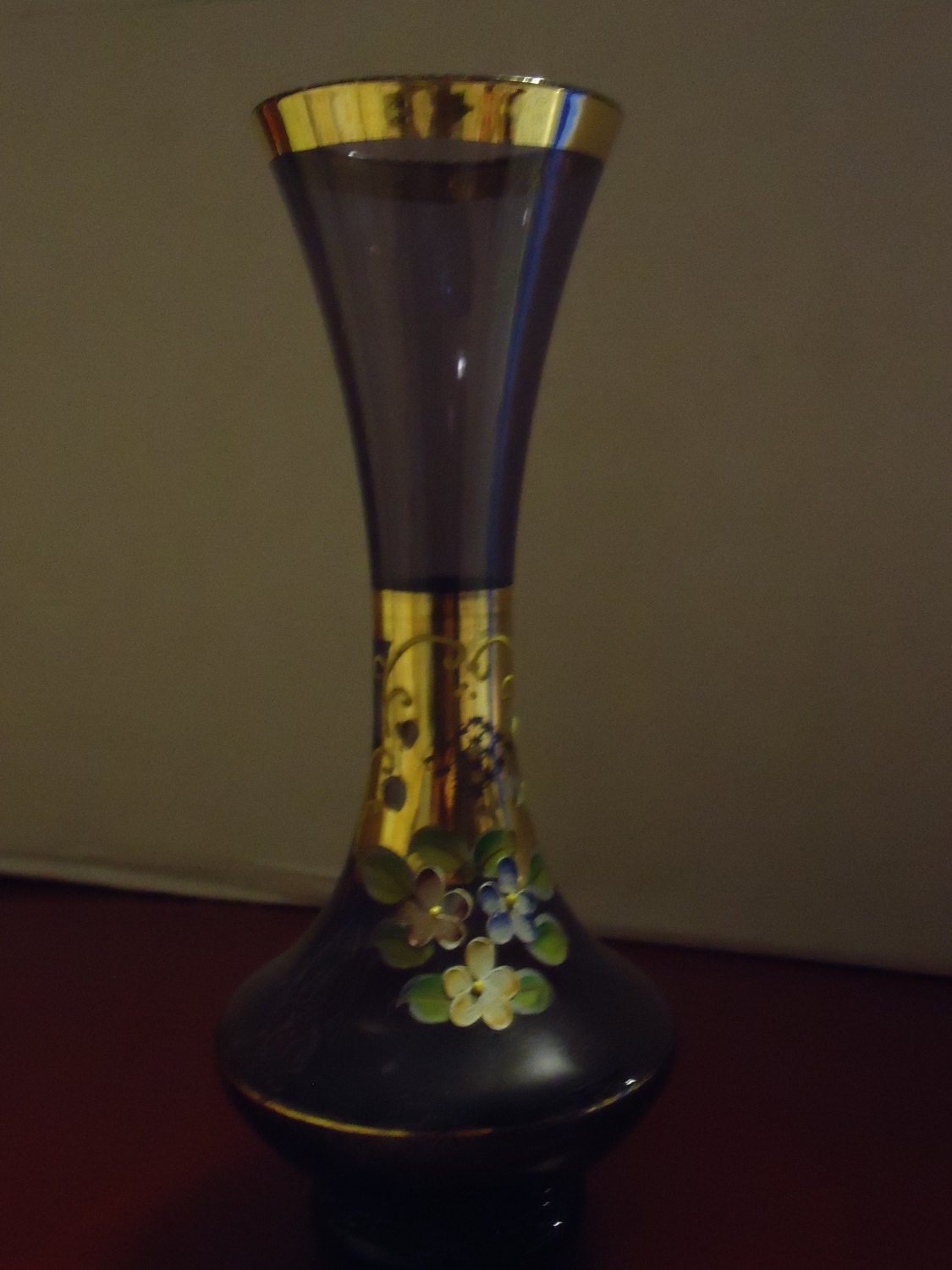 Vintage Hand Painted Vase with Gold Accents