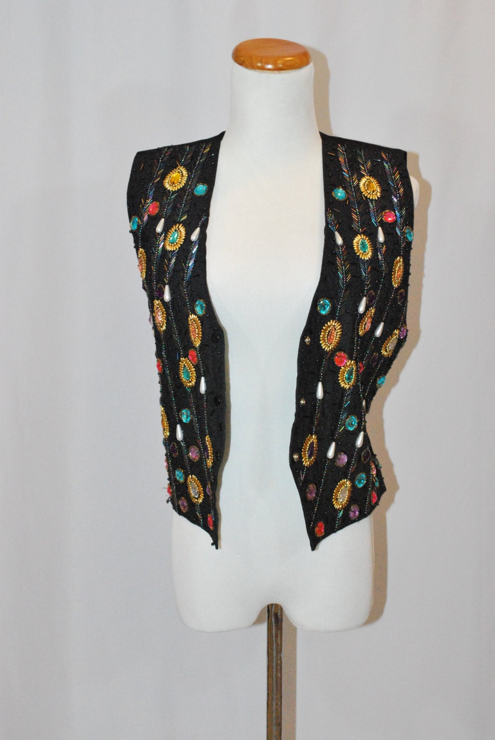 Vintage 80's Black Jeweled Vest