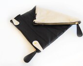 Black Leather Envelope Clutch, Black Cream, Foldover Leather Purse, Reversible Leather Bag, Everyday, Two-tone Leather pouch