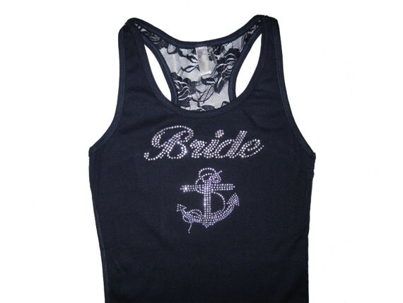 NAUTICAL WEDDING. Bride Lace Tank Top Shirt with Anchor Image. Bride. Bridesmaid. Maid of Honor. Matron of Honor. Mother of the Bride.