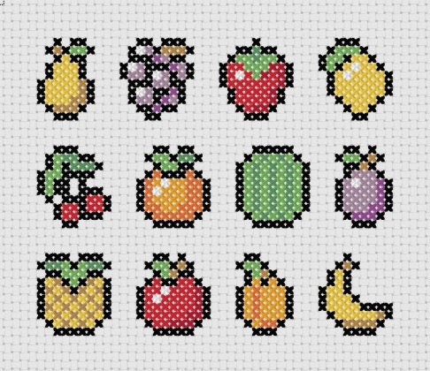 Fruit Medley Cross Stitch (Printable PDF Pattern) - Immediate Download from Etsy - Cute Kawaii Fruit Juicy Simple