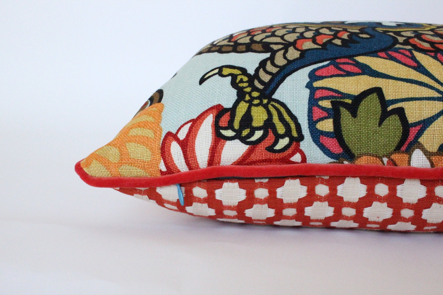 Chiang Mai Dragon Pillow Cover With Red Piping and Betwixt Backing