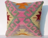 MODERN Bohemian Home Decor,Handwoven Turkish Kilim Pillow Cover 16" X 16",Decorative Kilim Pillow,Vintage Kilim Pillow,Throw Pillow