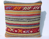 MODERN Home Decor,Handwoven Turkish Kilim Pillow Cover  16" X 16",Decorative Pillow,Vintage Kilim Pillow,Throw Pillow