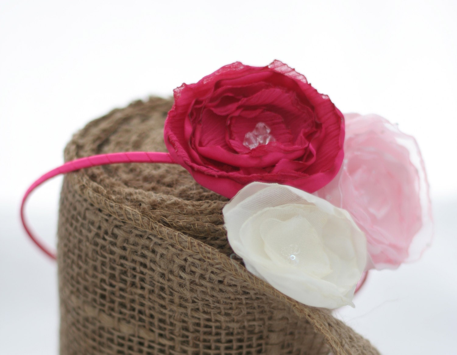 Pink Flowered Headband for Women and Girls // Satin Fabric Flowers // Easter Headband // Spring Accessory