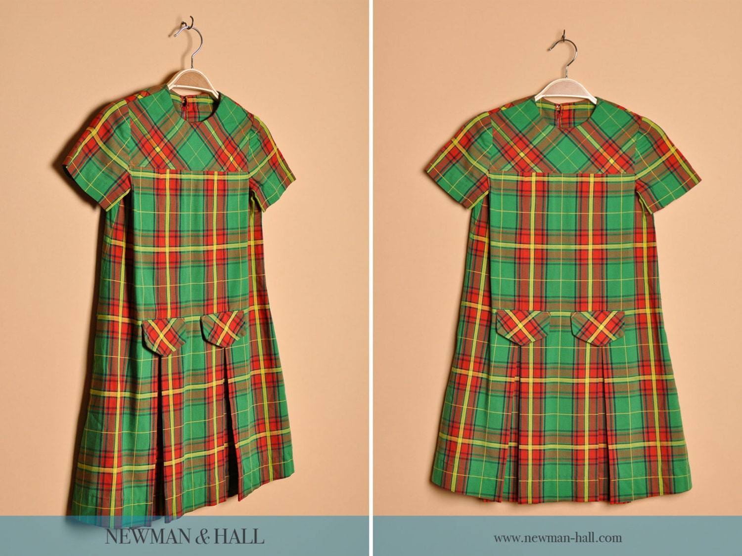 Vintage 1960s Plaid Retro Mini Dress, Size Extra Small, X-Small