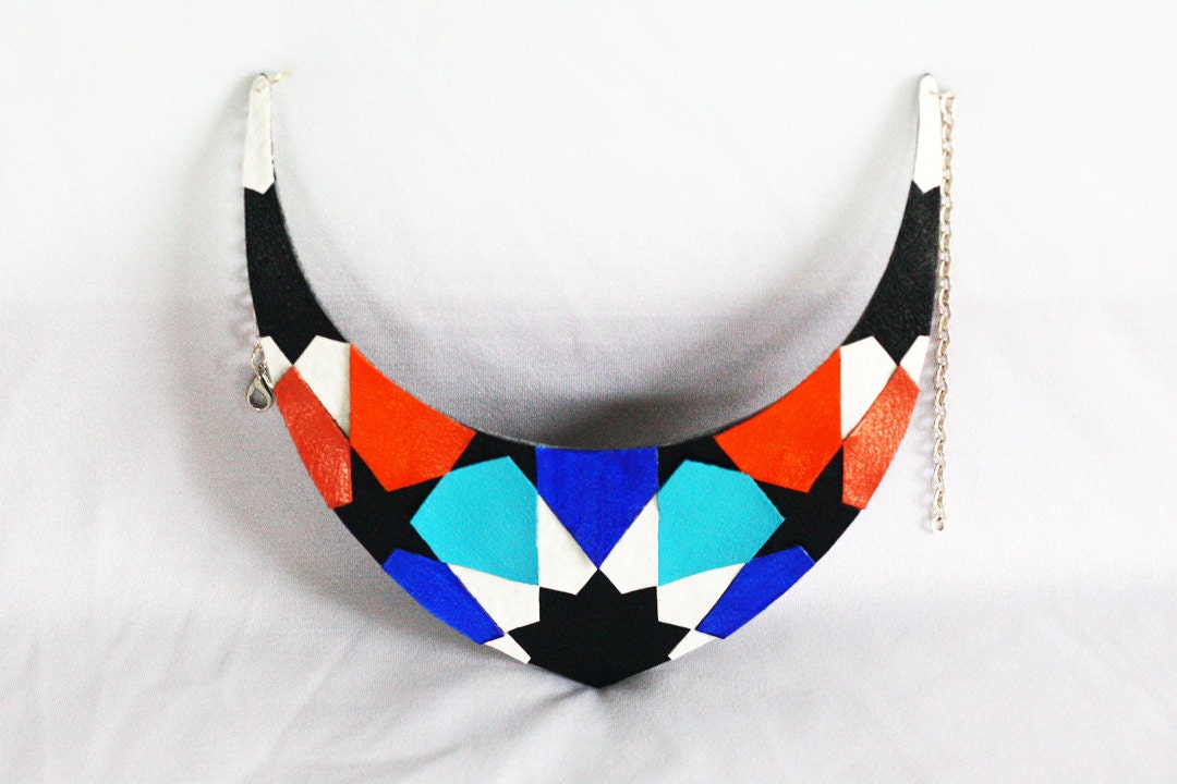 Moroccan Zillij Necklace - Tangerine, Cobalt, Turquoise