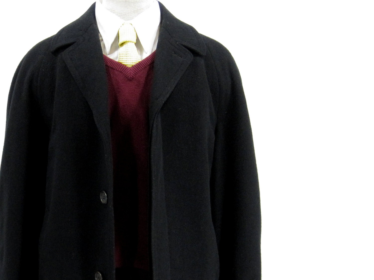 SALE - Vintage Men's Black Overcoat - Outerwear Over Coat Formal Rain Jacket Crombie Coat - Men's Medium 38