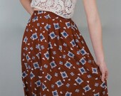 SPRING SALE Vintage Tribal / Southwestern Print High Waisted Midi Skirt with Pockets
