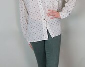 SPRING SALE 80s Vintage Polka Dot Blouse// Shoulder Cut Out Blouse// White and Neutral Polka Dots