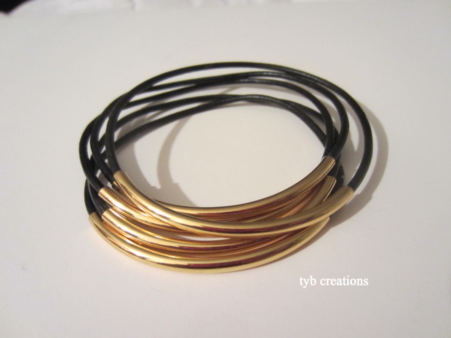 Black Leather Bangle Bracelet Set