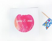 you & me pink watercolor valentine print