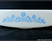 Vintage Fire King Anchor Hocking cornflower blue pattern milk glass baking dish loaf pan