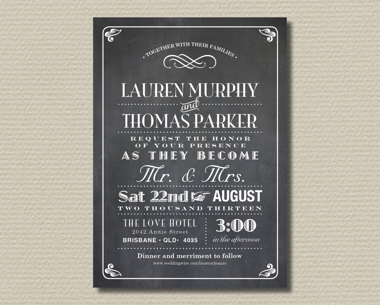 Printable Wedding Invitation & RSVP postcard - Vintage poster Chalkboard Design