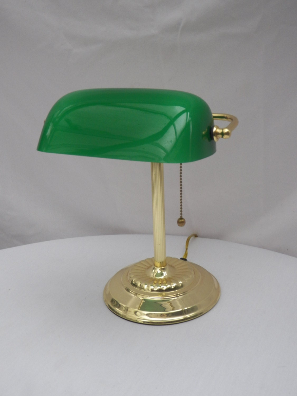 Vintage Banker Desk Table Lamp - Green Glass Adjustable Shade with Brass Metal Body - Classic Mid Century Regency Lighting Decor Industrial