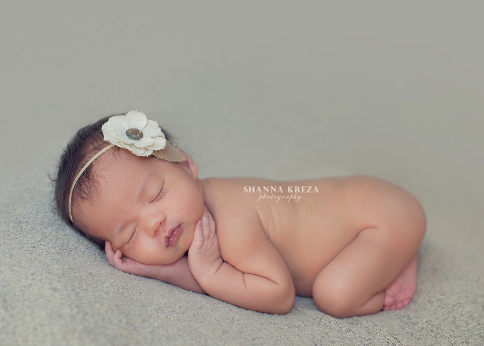 Shabby Chic Burlap Flower Headband, Baby Photo Prop, Baby Flower Headband, Shabby Chic Girl Headband, Tan Newborn Headband, Newborn Size