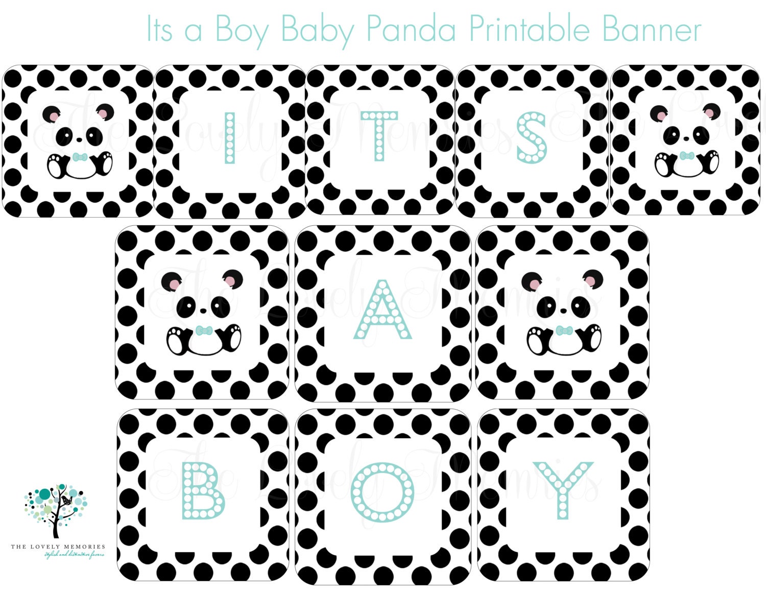 Damask or Polka Dot Baby Panda Baby Shower Boy Banner- DIY Printable File Il_170x135
