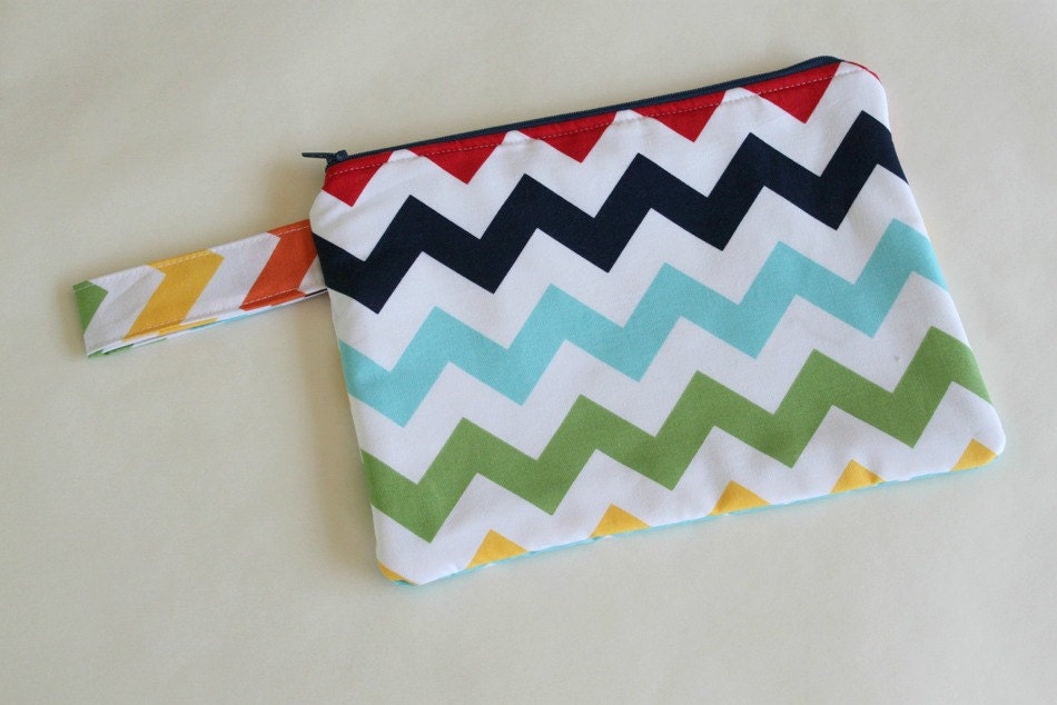 Rainbow Chevron Nappy Pouch / Diaper Pouch with Wristlet