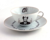 SALE Frida Kahlo Cup Porcelain Mexico Painter Artist Altered Recycled Redesigned White