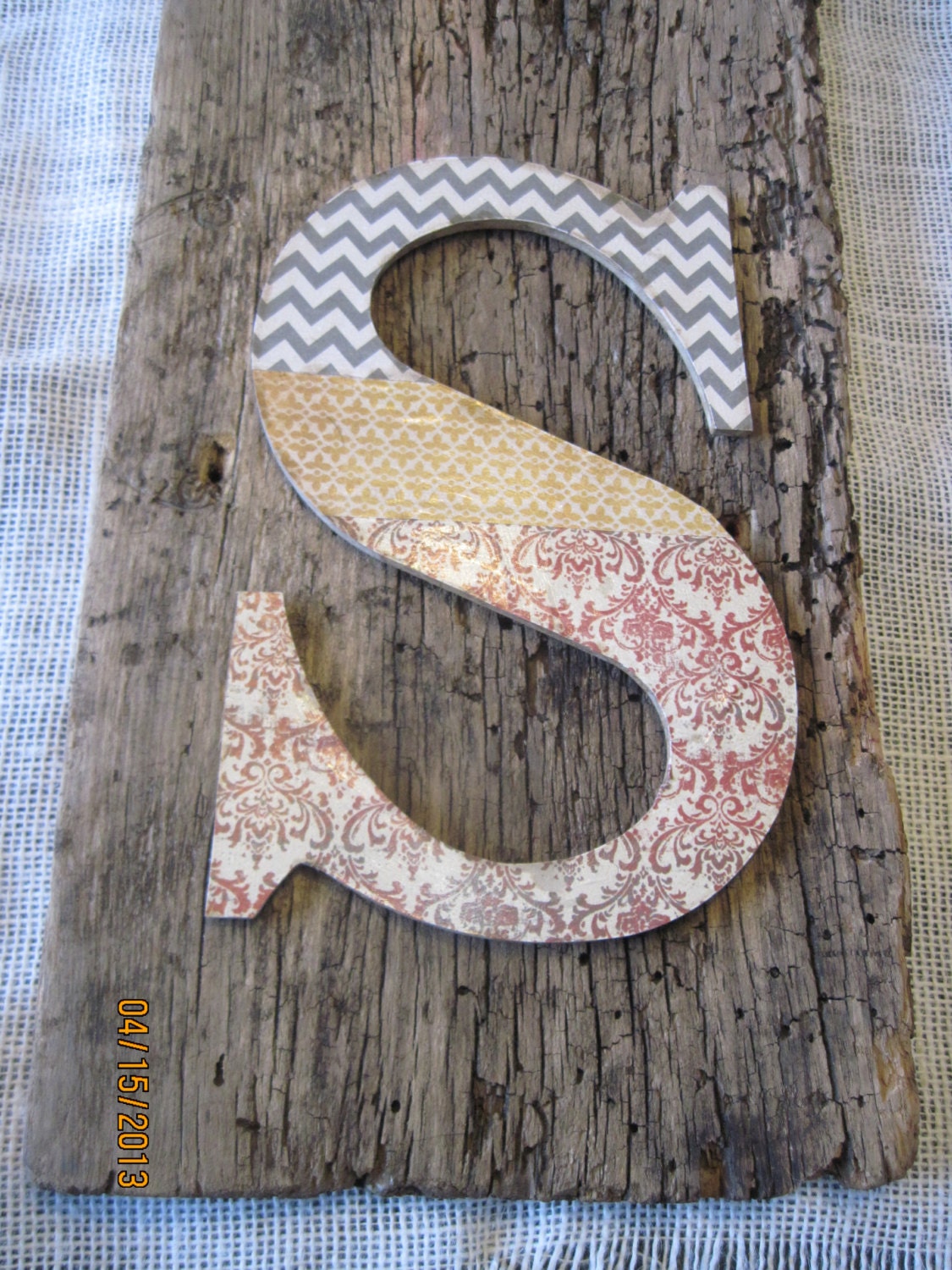 S Rustic Letter sign Chevron Decor Wood Country Monogram sign Barnboard Inital Wall