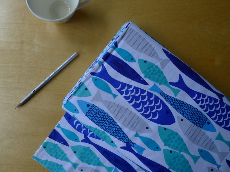 Michael Miller - Mod Fish Blue HALF YARD