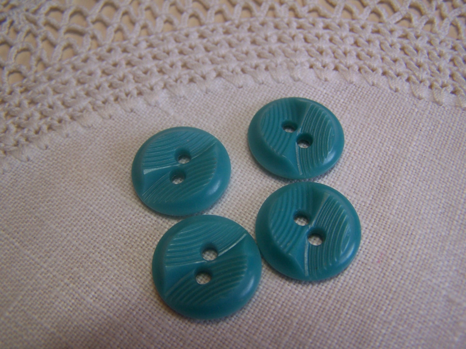 Vintage 5/8" Turquoise Buttons Art Deco Textured, Set of 4 (no. 1594)