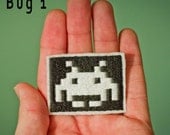 Choose 1 Space Invader Bug -- Embroidered Iron-on Space Invaders Patch