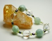 CLOSING SALE 10% OFF Peridot, Pearl, Green and Crystal Glass Bracelet, Sterling Silver Bracelet, Boho Gemstone Bracelet