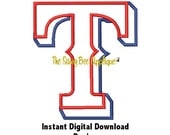 DD TEXAS RANGERS Baseball Applique - Machine Embroidery Design - 9x7 and 10x6 Hoop - Instant Download