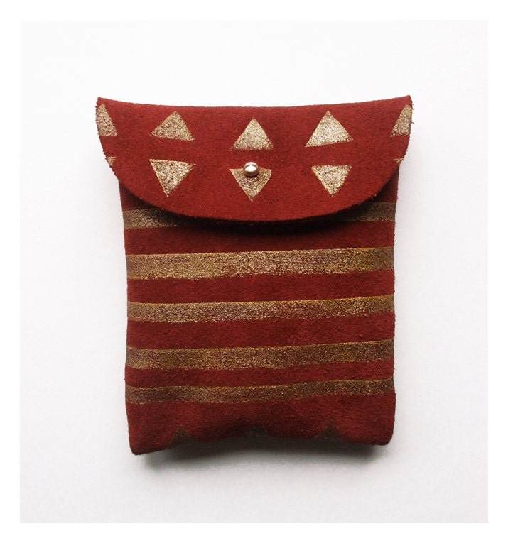POUCH // maroon suede gold pattern