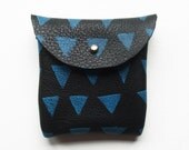 COIN PURSE // black leather with blue triangles