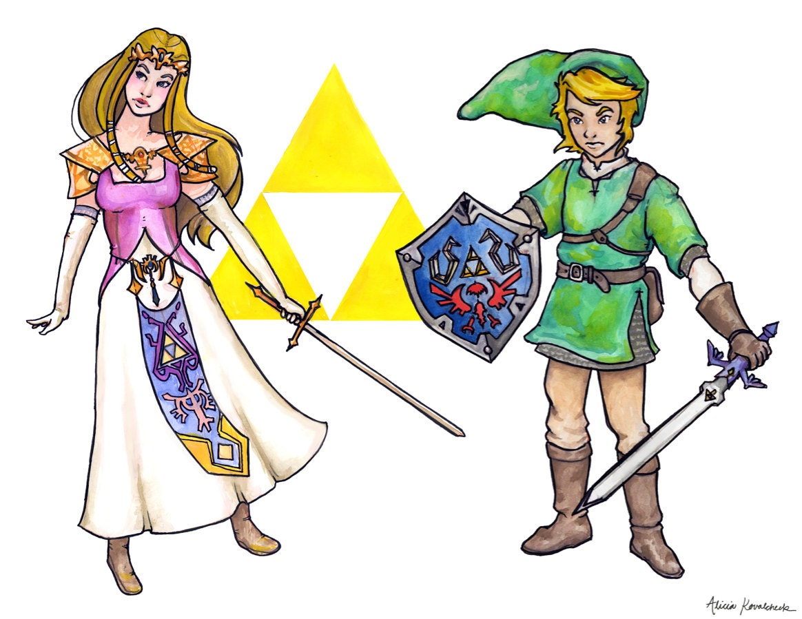 8.5 x 11" Zelda and Link Watercolor Print