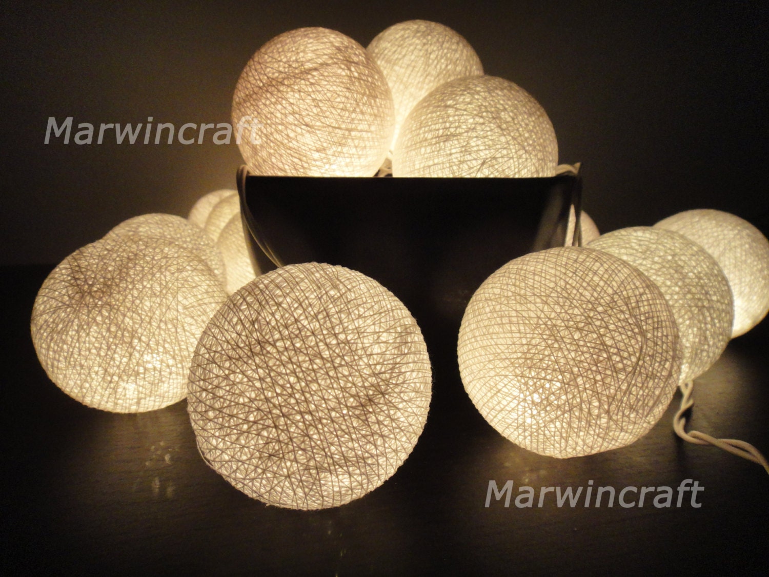 20 White Color Handmade Cotton Balls Fairy String Lights Party Patio Wedding Floor Table or Hanging Gift Home Decoration