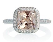 Custom 14K Princess Cut Diamond Halo Alternative Bridal Wedding Anniversary Jewelry Morganite Engagement Ring