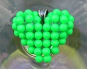 Mini Neon GREEN Heart, Swarovski Pearl Floating Heart Necklace, Bright Green, Hot Summer Jewelry, 80s Neon GreenNecklace