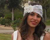 Cream Ivory Ultra Wide Vintage Style Stretch Lace Retro Bridal Headband Wedding Headpiece by Leelee's Bridal Accessories on Etsy