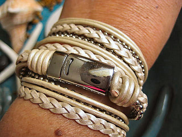 Boho Chic Leather Wrap Bracelet with Silver Accents... Magnetic Clasp ..."FREE SHIPPING"