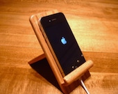 iPhone, iPad Mini, iPod Touch Holder Stand with Docking Option - (Oak - Cherry stain or Natural)
