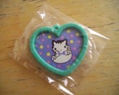 Vintage Blue Green Heart Kitty Eraser. 80s Shimizu Japan Kawaii Stationery. GVS, Blossom team
