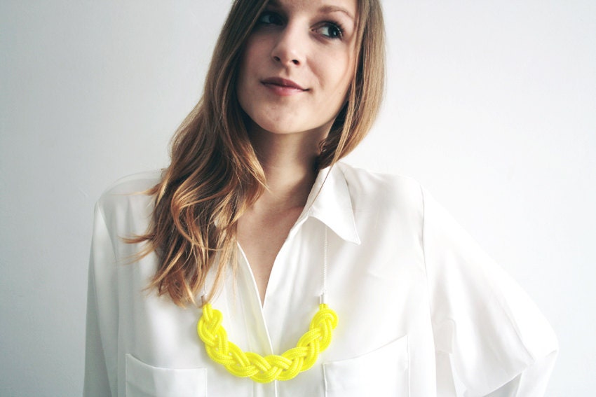 Braided rope necklace / statement necklace / bib necklace in neon yellow