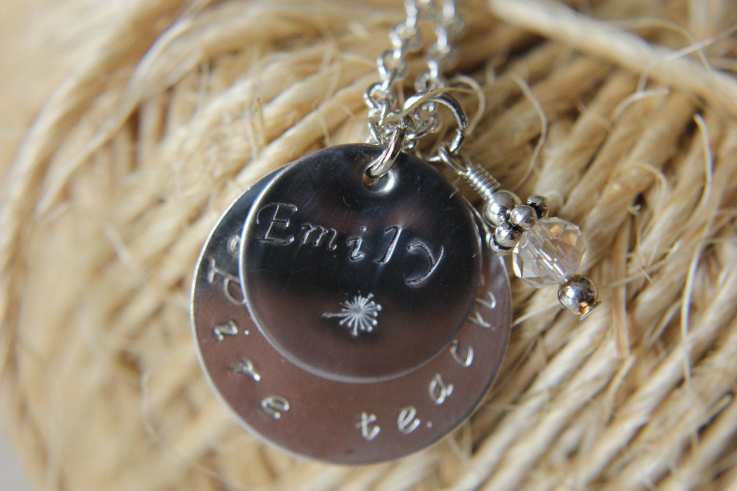 Hand stamped teacher's necklace
