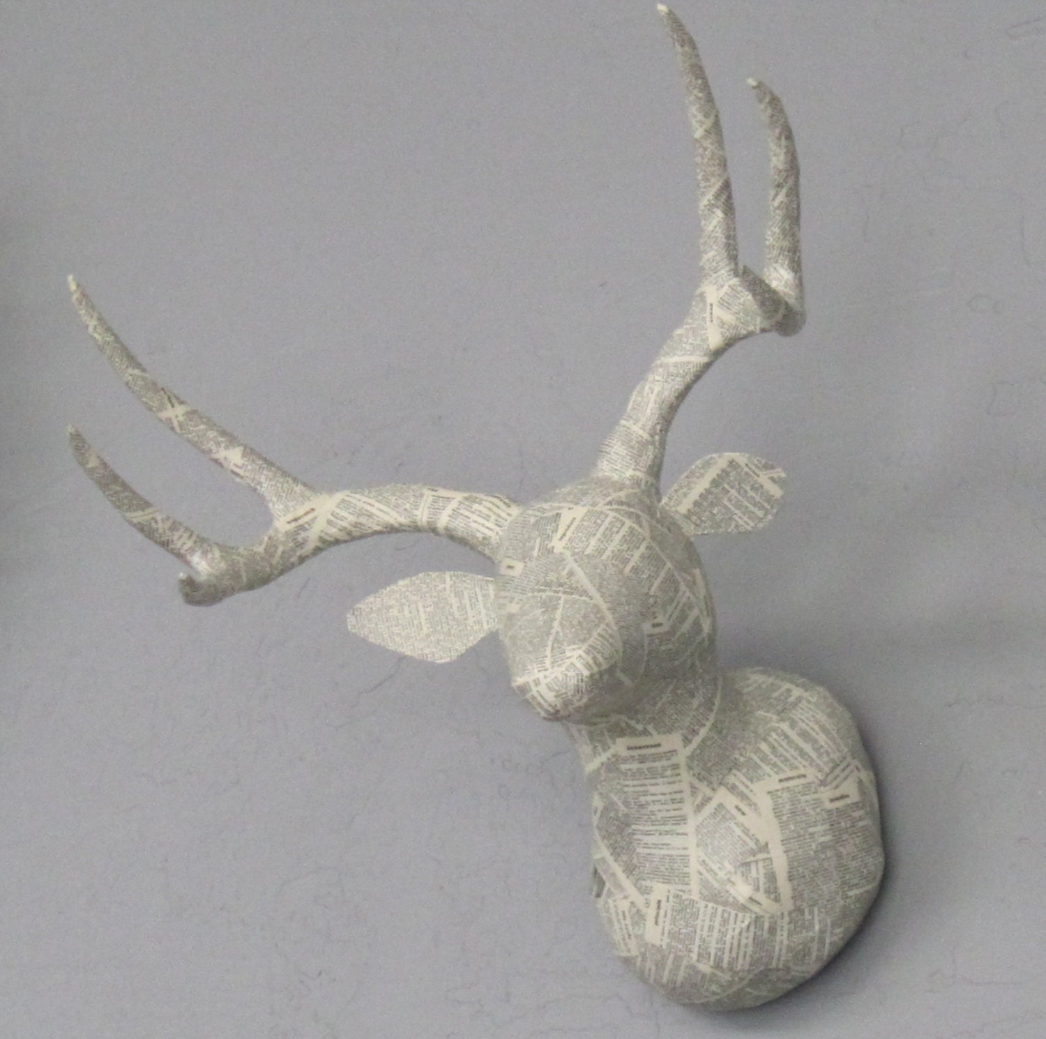 Faux Taxidermy Deer Head - Vintage Dictionary Pages
