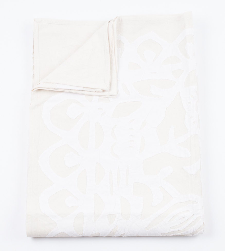 Twin Bed Cover in Applique Butterfly White