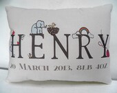 Personalized Name Pillow Boy Nursery Decor Birthday Baptism